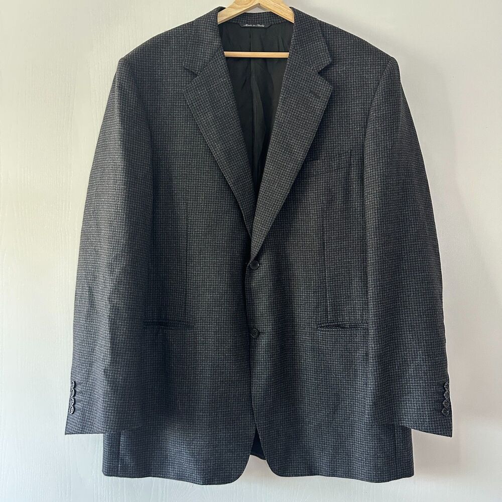Canali Suit Sports Jacket Coat Mens 46L Cupro Wool Plaid Check Houndstooth Italy